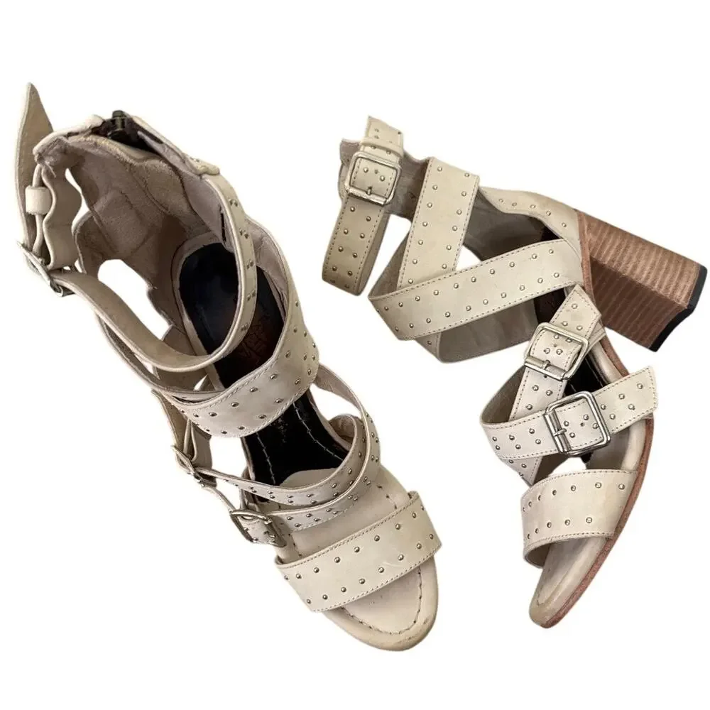 FREEBIRD BY STEVEN Tanica Off White Leather Heeled Sandal Western Size 11